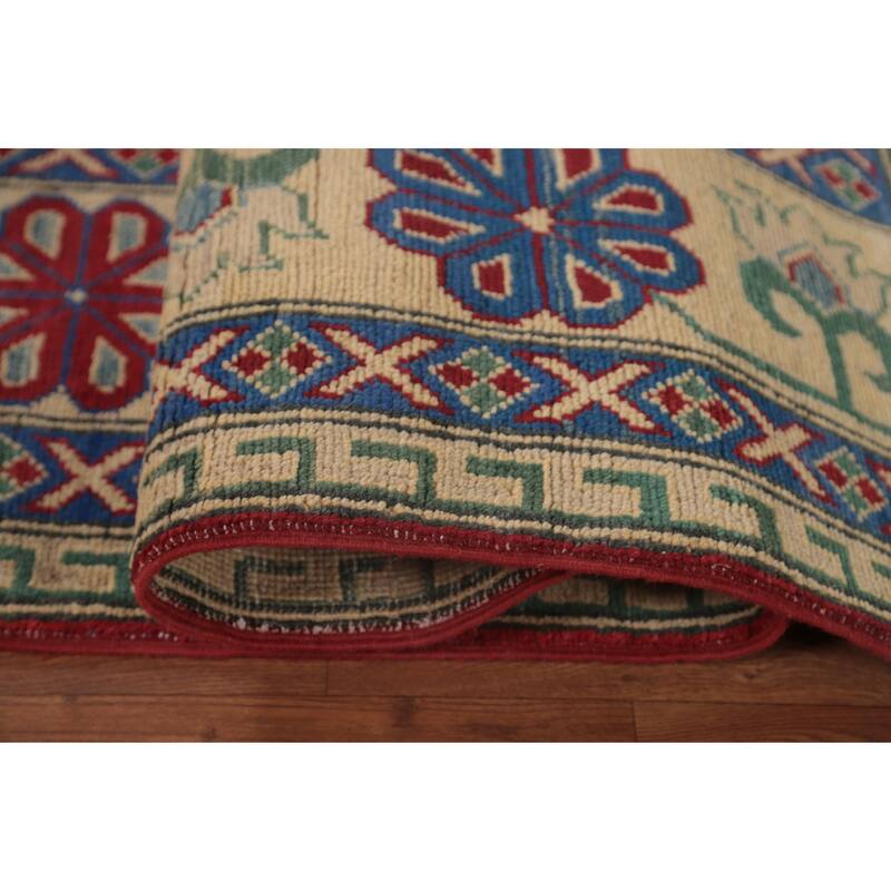 Red Geometric Kazak Area Rug Hand-Knotted Wool Carpet - 8'1" x 9'7"