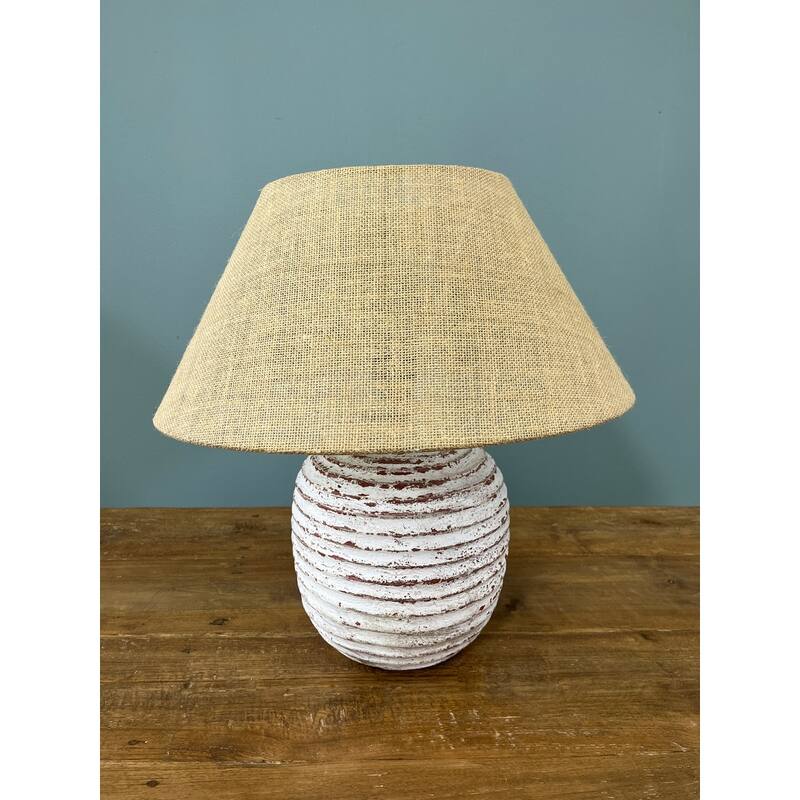 20-Inch-High Lamp Distressed White with Jute Lamp Shade