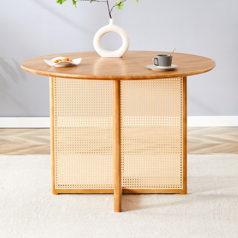 Chinese Countryside Retro Solid Wood Round Table, Simple Modern Imitation Rattan Table,Wooden Table,Desk