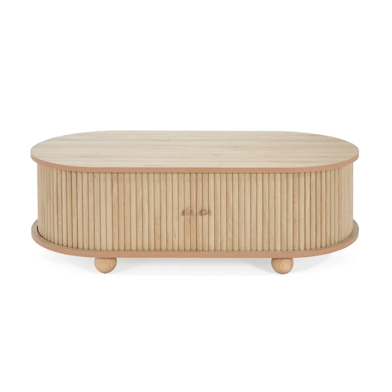 MDF ELEGANT LONG OVAL STORAGE SIDE TABLE WITH RETRO CHARM, Natural Color