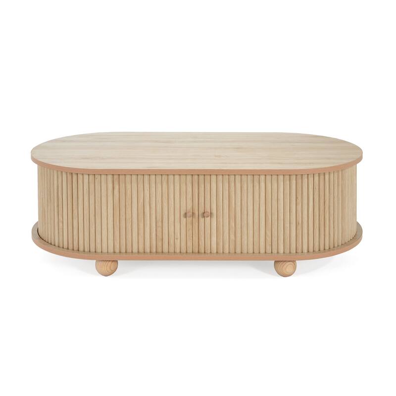 Oval Side Table Storage Table End Table with Shelves, Natural Cocktail Table Sofa Table Center Table