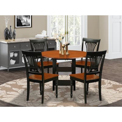 HomeStock 5-Pc Black and Cherry Finish Solid Wood Top - Round Dining Room Set - Seats-4