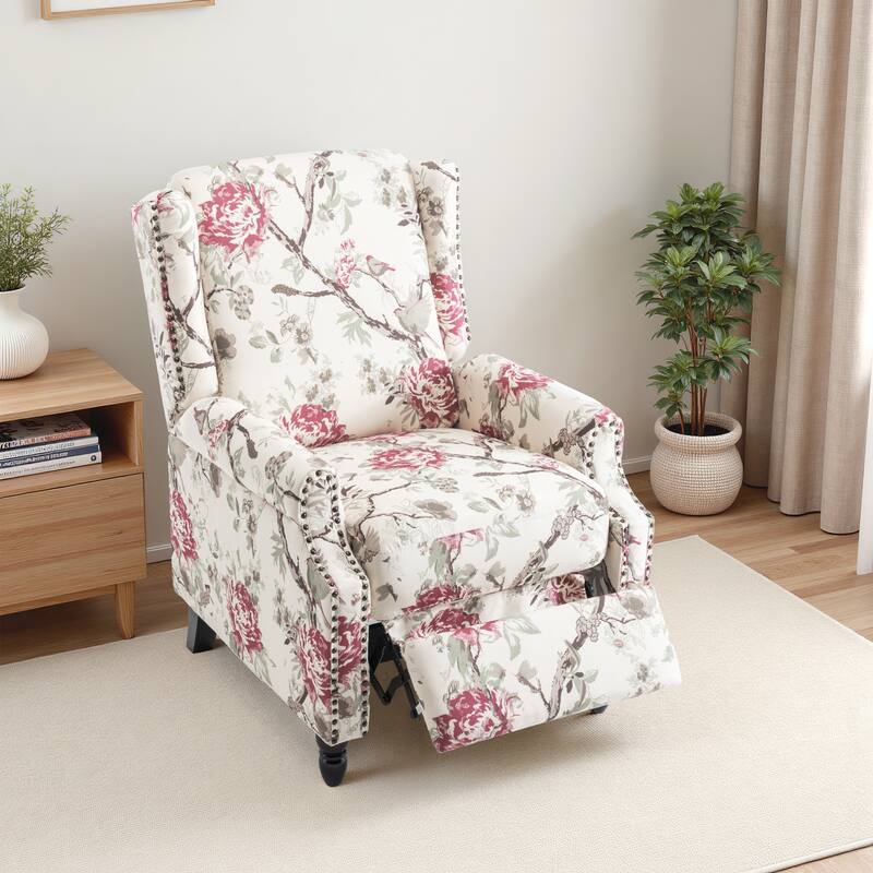 UIXE Roderich Farmhouse Floral Print Push Back Recliner Chair