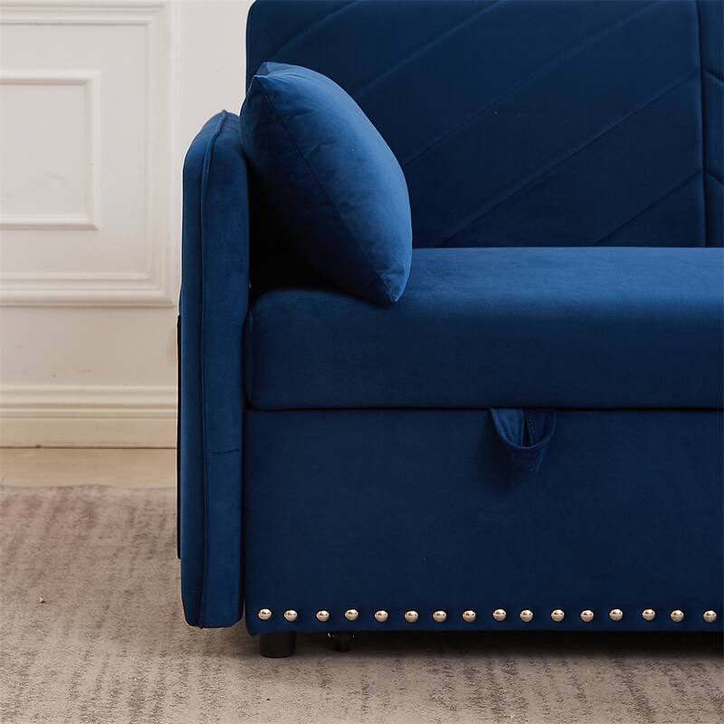 3-in-1 Soft Velvet Convertible Sleeper Sofa Bed w/ 2 Pillows, Usb Port