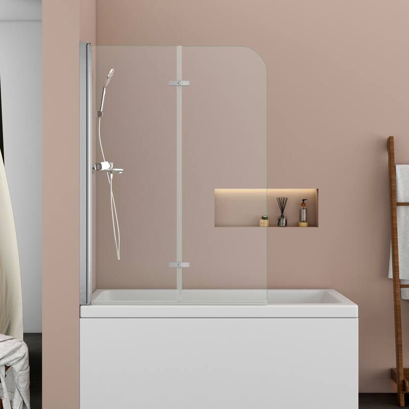 39 in. W x 55 in. H Pivot Tub Door in Matte Black with Clear Tempered Glass - 39"X55" - Silver