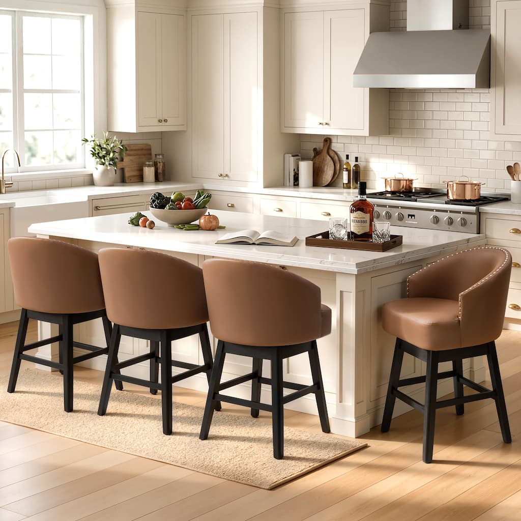 26.6" Counter Height Bar Stools Upholstered Solid Wood Swivel Barstool Set of 2/4