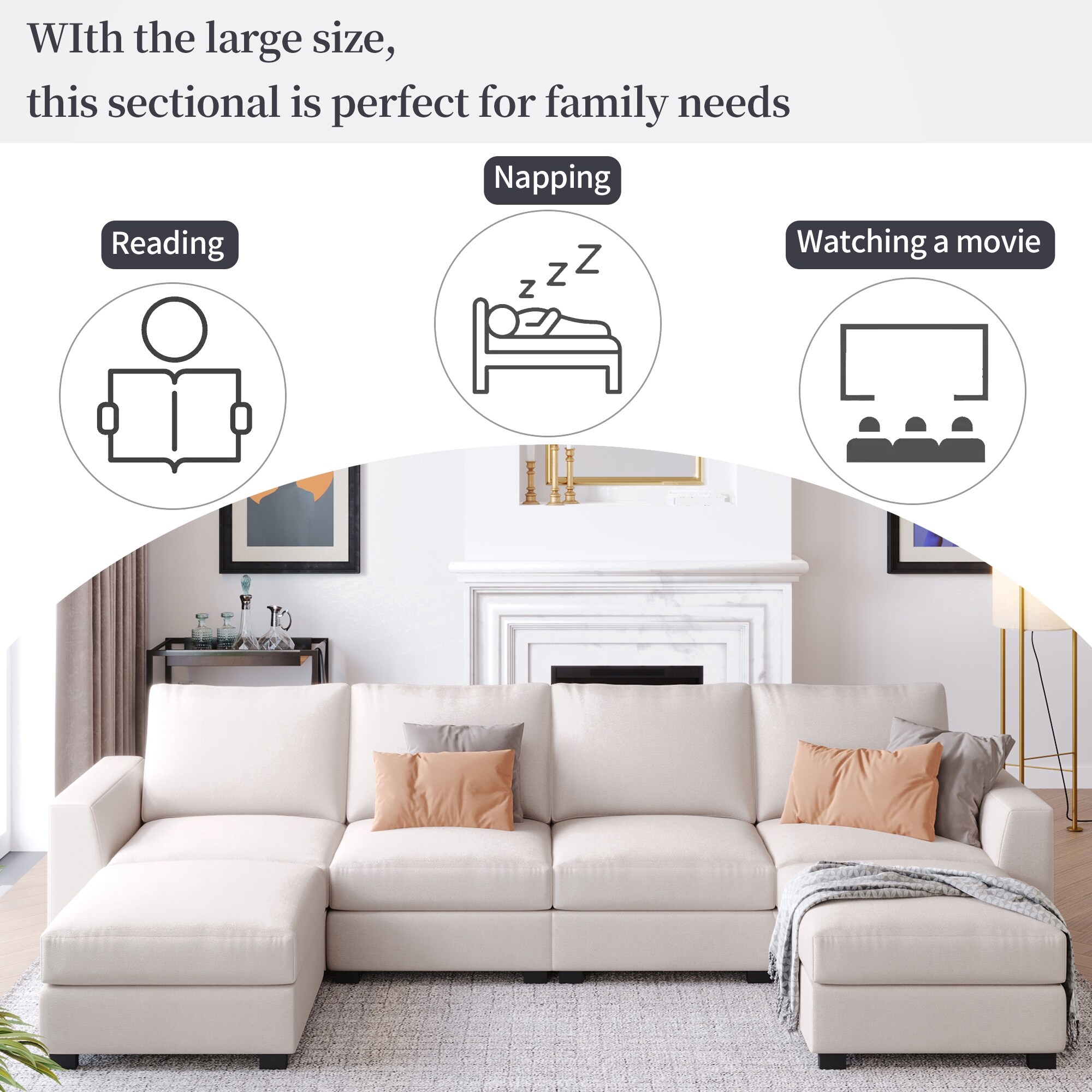 3 piece u sales shaped sectional