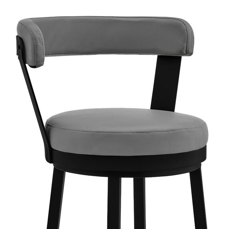 Contemporary 26 Inch Swivel Bar Stool with Footrest Grey Seat and Black Frame for Kitchen Use - 36”H x 17”W x 19”D
