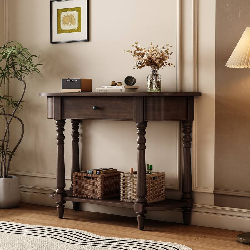 36 Inch Wood Console Table with Drawer and Shelf for Entryway