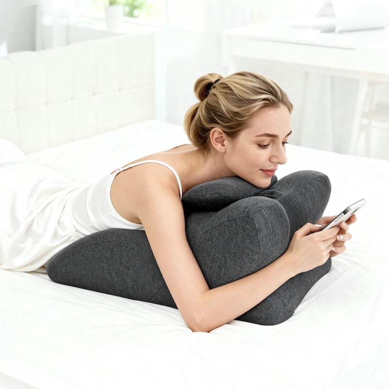 Ergonomic Spinal Posture Support Multi-Functional Bed Pillow -Dark grey - Gray