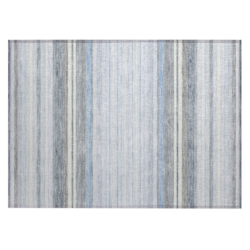 Machine Washable Indoor/ Outdoor Modern Stripes Chantille Rug