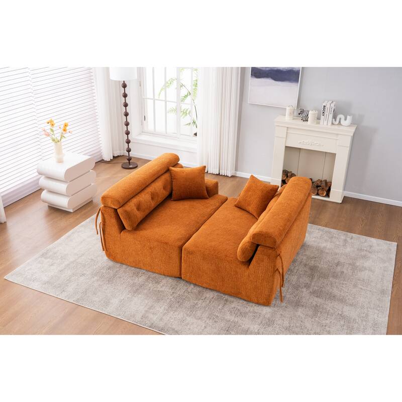 GDFStudio - Wood Grain Chenille 4-Seater 103.6" Compression Sofa
