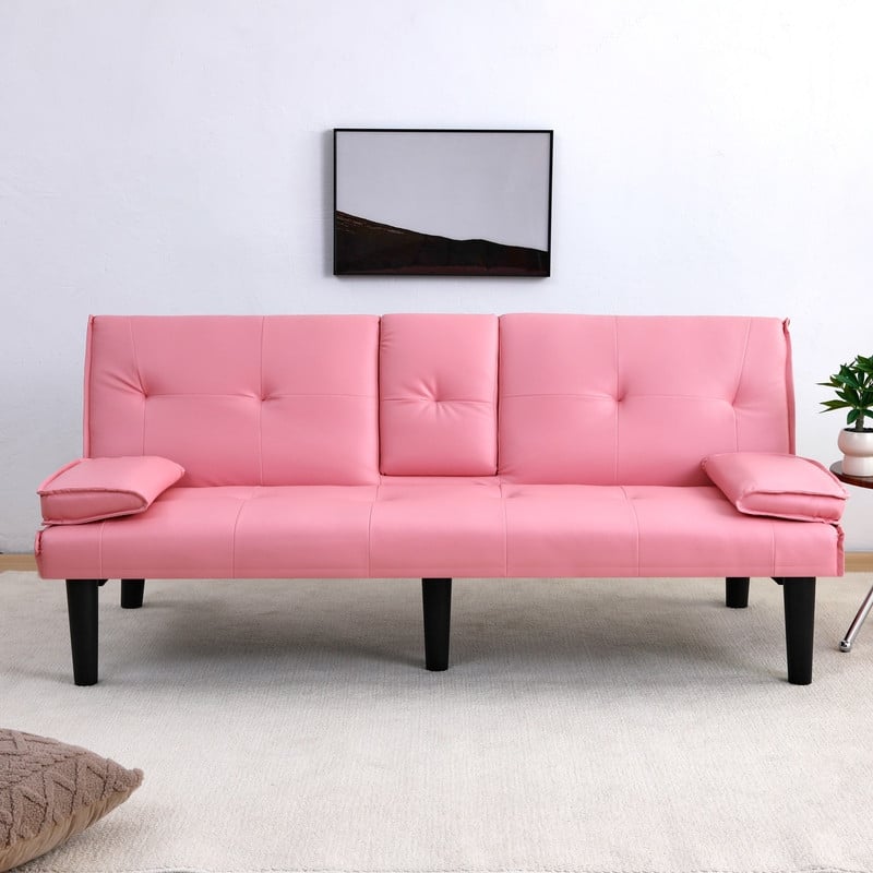 66.8" PVC Multifunctional Sofa Bed With Cup Holder - Pink