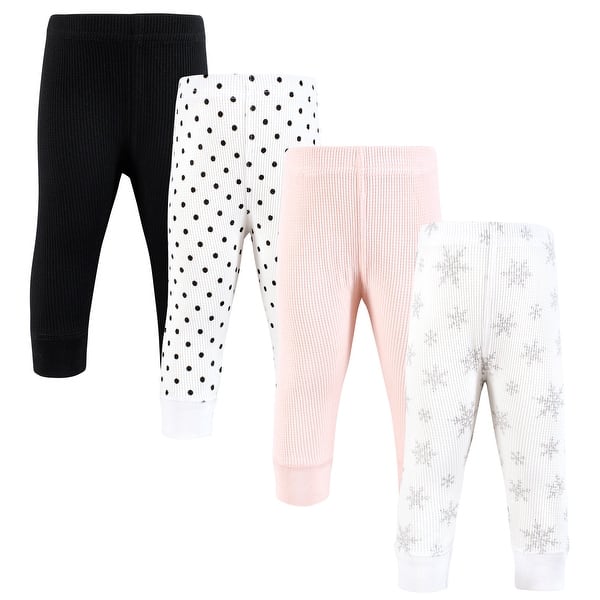 slide 1 of 1, Hudson Baby Infant Girl Thermal Tapered Ankle Pants 4pk, Snowflake, 2T Snowflake - 3T