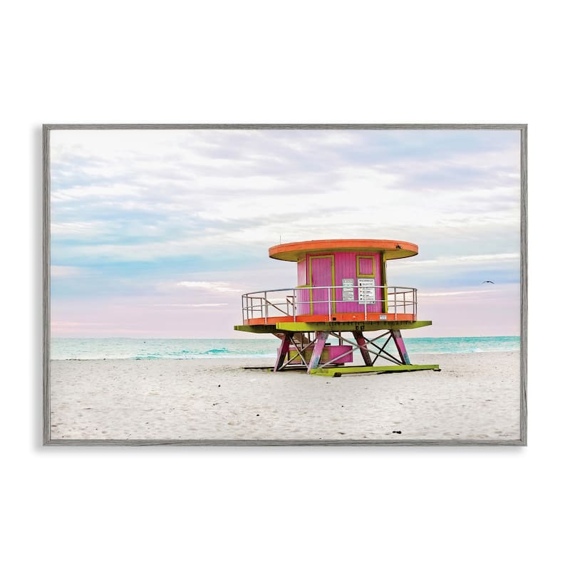 Stupell Lifeguard Hut with Pastel Sky Framed Giclee Art Design By Seven Trees Design - 30 x 20 - Grey