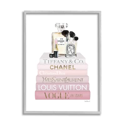 Stupell Deluxe Fragrance and Cosmetics Glam Pink Bookstack Framed Wall Art