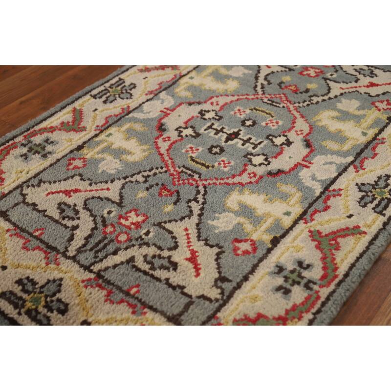 Geometric Oushak Foyer Rug Handmade Oriental Wool Carpet - 2'0"x 3'0"