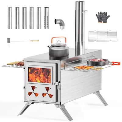Hot Tent Stove, Portable Stainless Steel Wood Burning Stove, Camping