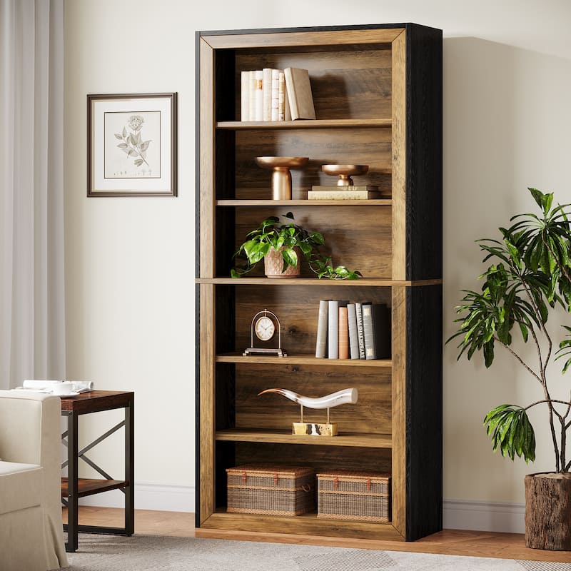 74'' 7 Tiers Narrow Tall Bookcase Wood Open Display Floor Bookshelf