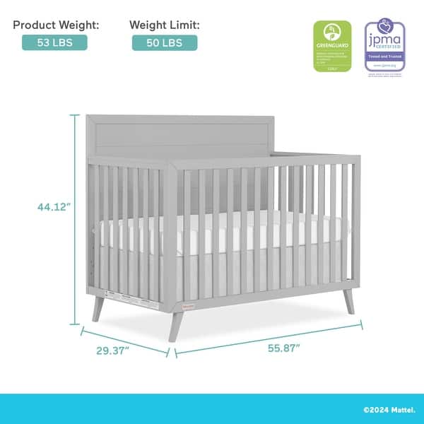 Fisher Price by Dream On Me Sanibel 5-in-1 Convertible Crib in Pebble Grey - Pebble Gray