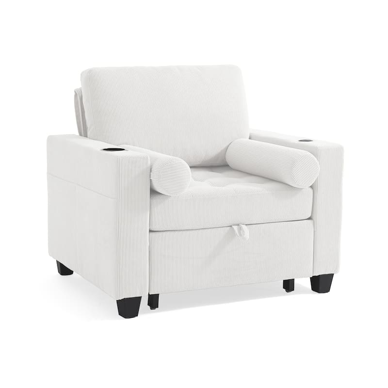 3-in-1 Corduroy Sleeper Sofa Pull-Out Bed Convertible Adjustable Loveseat with USB Port