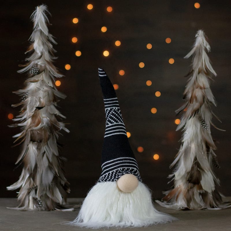 12-Inch Black and White Plush Sitting Christmas Gnome Tabletop Decoration - 12"