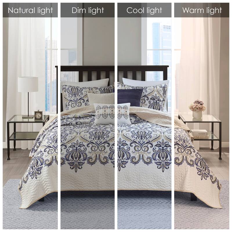 Madison Park Cardiff 6 Piece Reversible Quilt Set with Throw Pillows