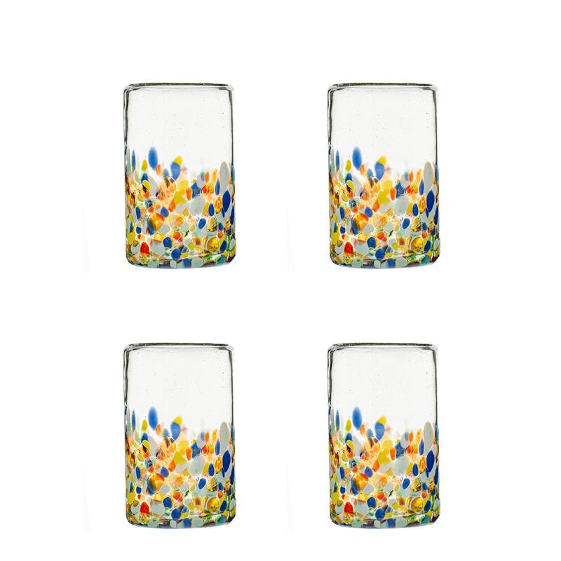 10 Strawberry Street Pueblo Handblown Mexican Glassware, Set of 4 - 14 oz Hiball