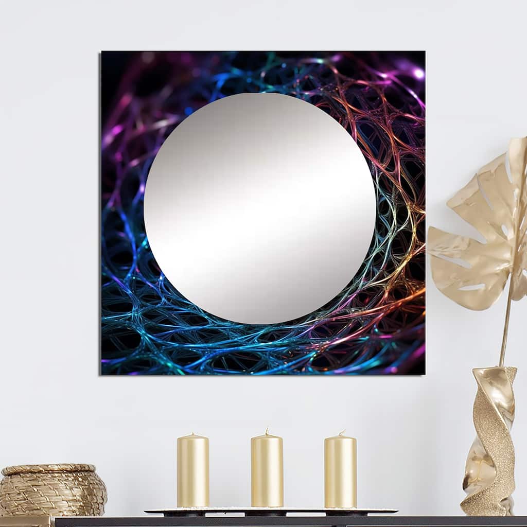 Designart "Infinity Net Space Matrix I" Fractals Wall Mirror - Abstract Square Mirror For Bathroom