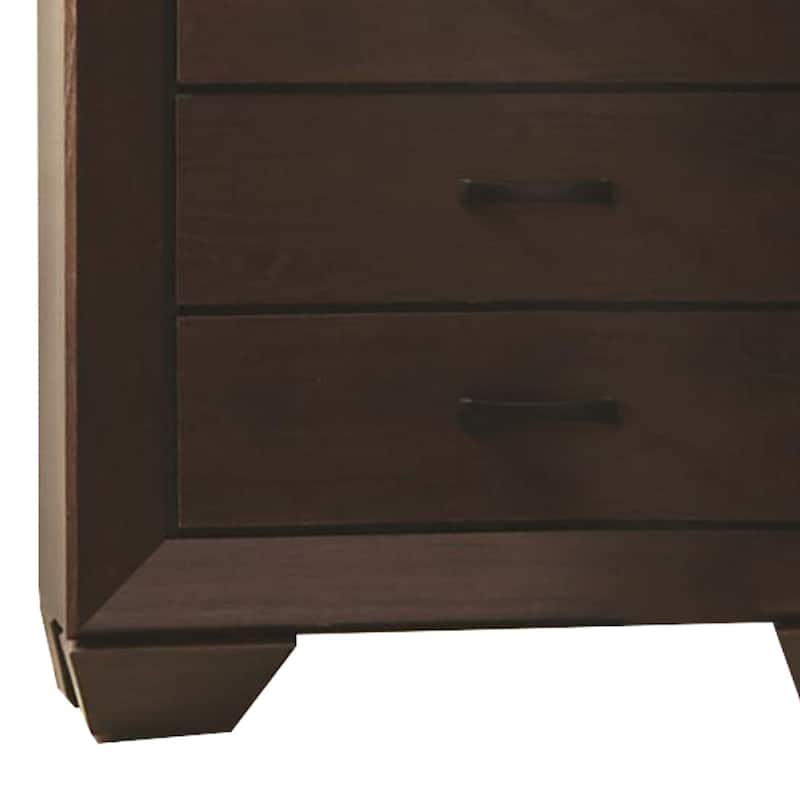 Wooden Transitional Five Drawer Chest, Dark Cocoa Brown