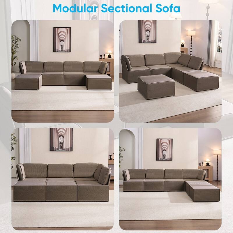 Mixoy Oversized Modular Sectional Sofa, U/L-Shaped Couch with Deep Seat, Ottoman, Convertible Modern Linen Sleeper Sofa Bed