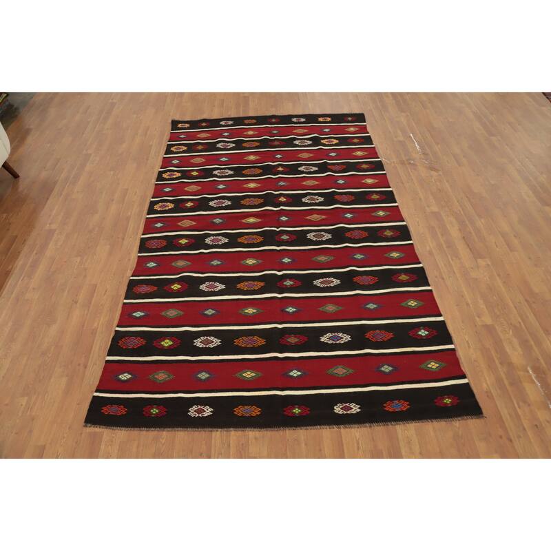Hand Woven Oriental 100% Wool Carpet Southwestern Tribal Red Kilim Area Rug - 10' 0'' X 5' 10''