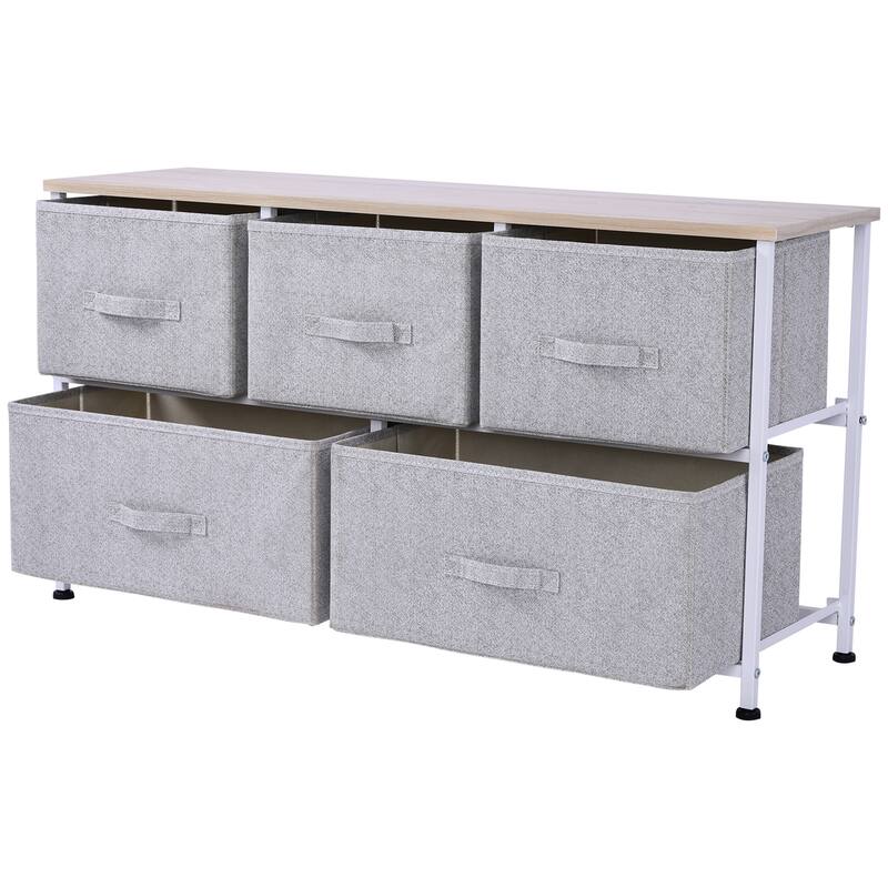 Porch & Den Dow Grey/ White 5-drawer Storage Cube Dresser with Fabric Bins