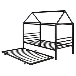House-Design Twin Size Metal Platform Bed with Trundle,Industrial Design