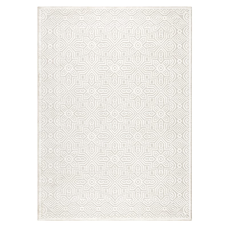 TOWN & COUNTRY LUXE Maya Medallion Tile Neutral Indoor Area Rug with High-Low Texture