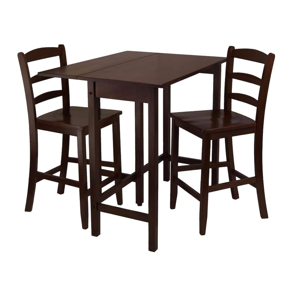 Rustic Drop Leaf High Table Set - 3 Piece with Counter Stools - Space Saving Dining Table for Kitchen, Bar, Bistro