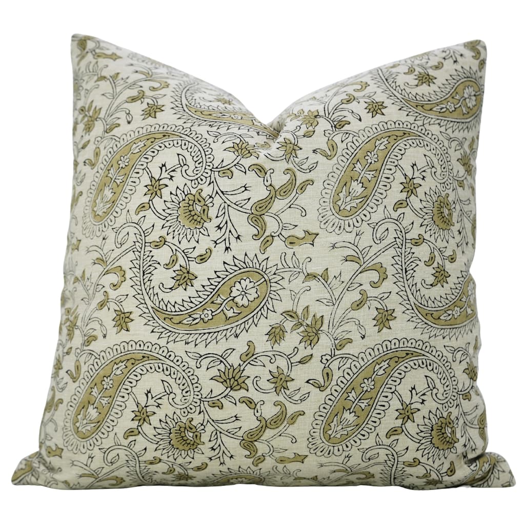 Fabdivine Linen Green Sustainable Home Throw Decorative Pillow Cover for Fall Paisley Bedroom or Dining 12x20 Inch, Kiara