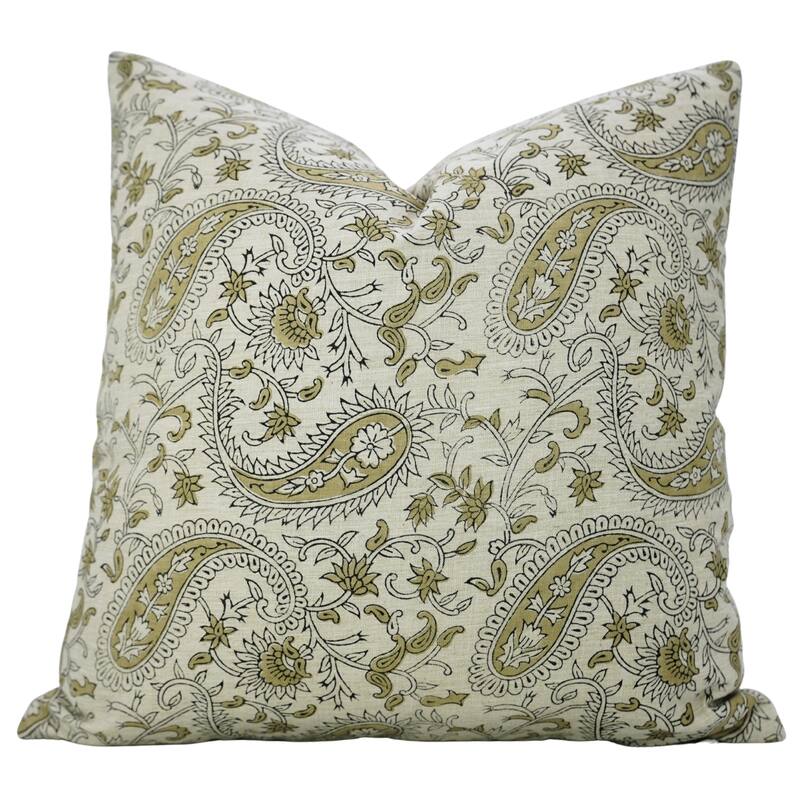 Fabdivine Linen Green Sustainable Home Throw Decorative Pillow Cover for Fall Paisley Bedroom or Dining 14x20 Inch, Kiara