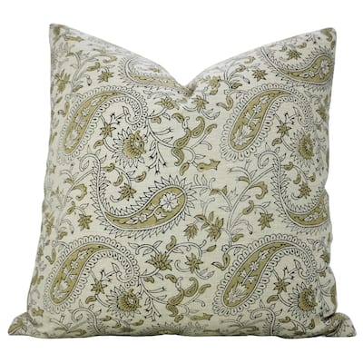 Fabdivine Linen Green Sustainable Home Throw Decorative Pillow Cover for Fall Paisley Bedroom or Dining 14x20 Inch, Kiara
