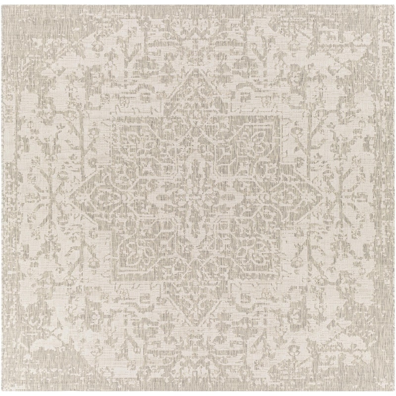 Livabliss Eagean Updated Traditional Medallion Indoor / OutdoorArea Rug - 7'10" x 7'10" Square - Cream