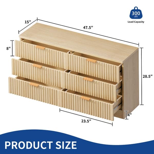 Moasis 6-drawer Dresser Double Chest of Drawer Dresser with Fluted Panel