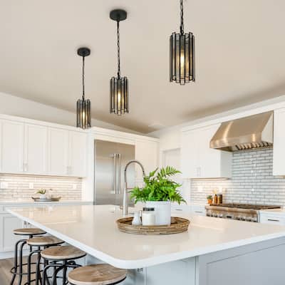 Tifany Modern 1-Light Cylinder Pendant Black Colored Glass Mini Kitchen Island Light - 4.5'' D x 8.5'' H