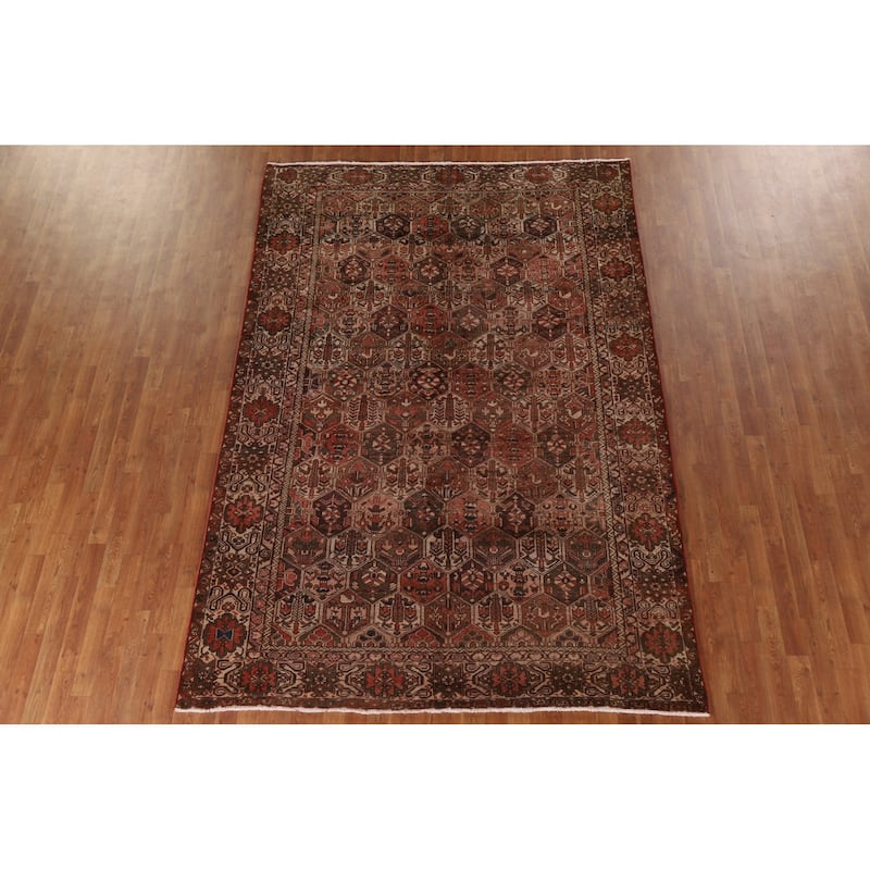 Garden Design Bakhtiari Persian Vintage Rug Hand-Knotted Wool Carpet - 6'9"x 9'11"