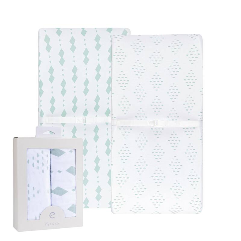Ely's & Co. Baby Fitted Changing Pad Cover - Cradle Sheet Set - 2 Pack - 32" x 16" - Sage Diamond