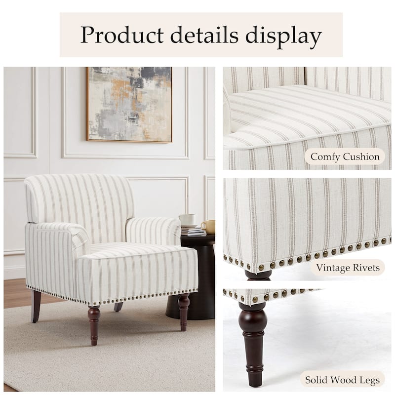 2 Set Upholstered Accent Chairs Nailhead Trim Armchairs