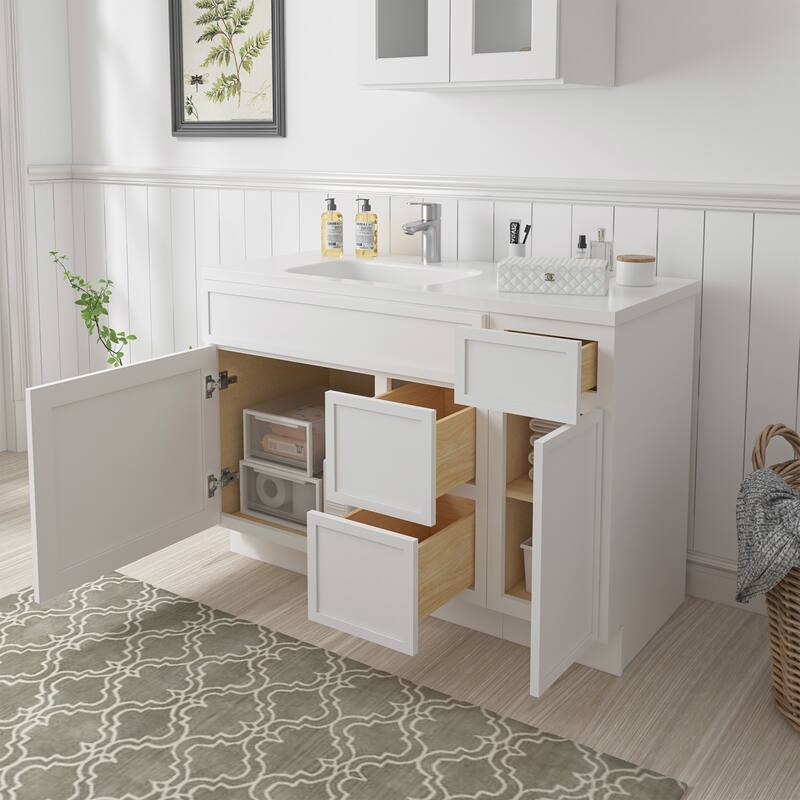 Vanity Art 48" Birch Freestanding Bathroom Vanity Cabinet without Top