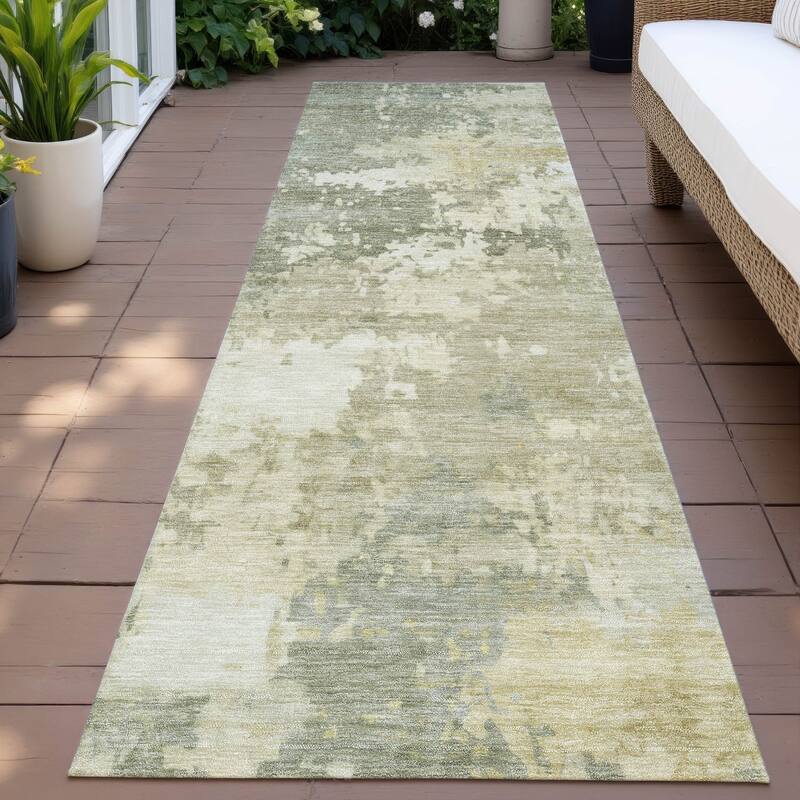 Machine Washable Indoor/Outdoor Contemporary Blend Chantille Rug - Sage - 2'3" x 7'6"