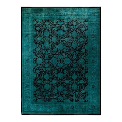 Overton Hand Knotted Wool Vintage Inspired Modern Contemporary Overdyed Green Area Rug - 10' 2" x 13' 10"