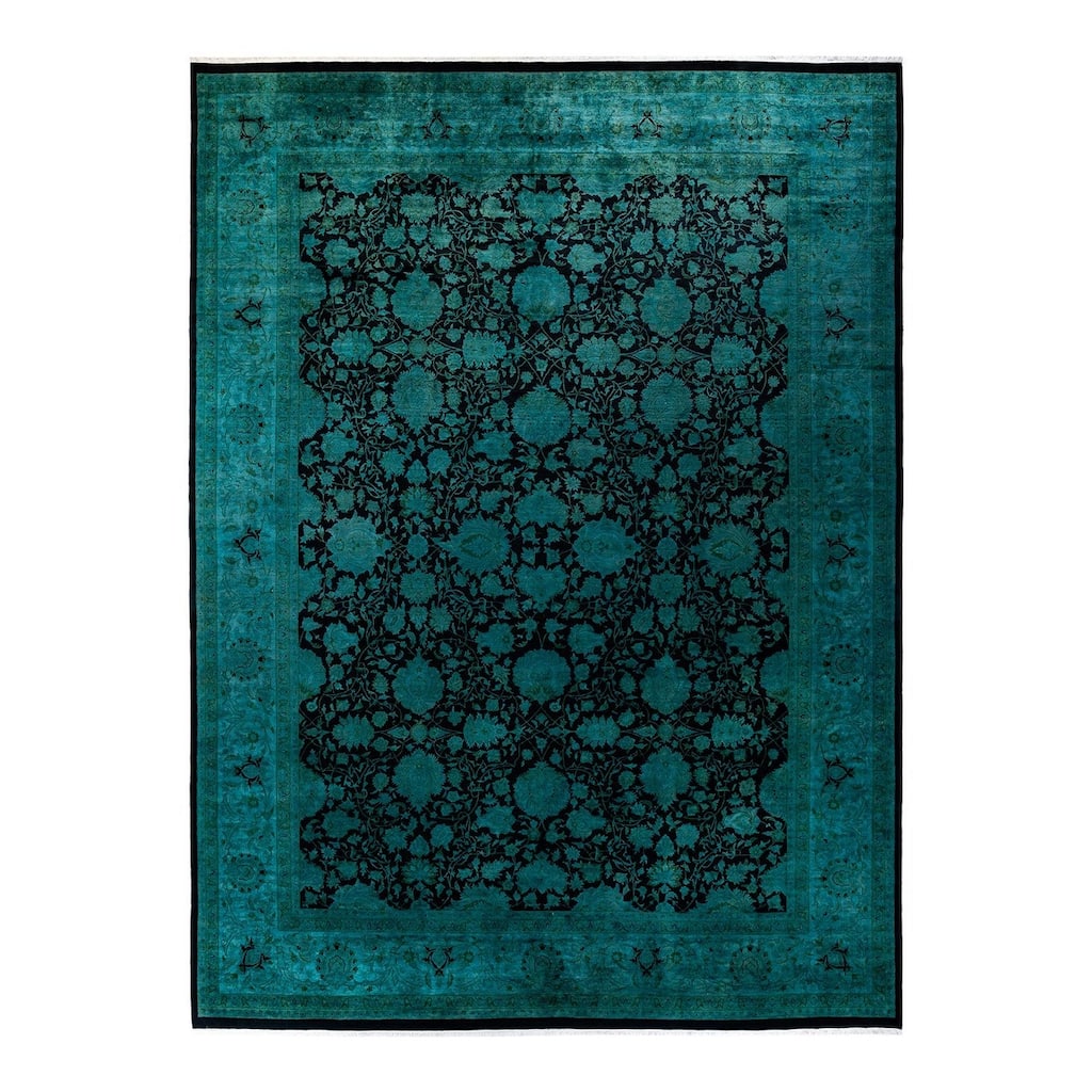 Overton Hand Knotted Wool Vintage Inspired Modern Contemporary Overdyed Green Area Rug - 10' 2" x 13' 10"