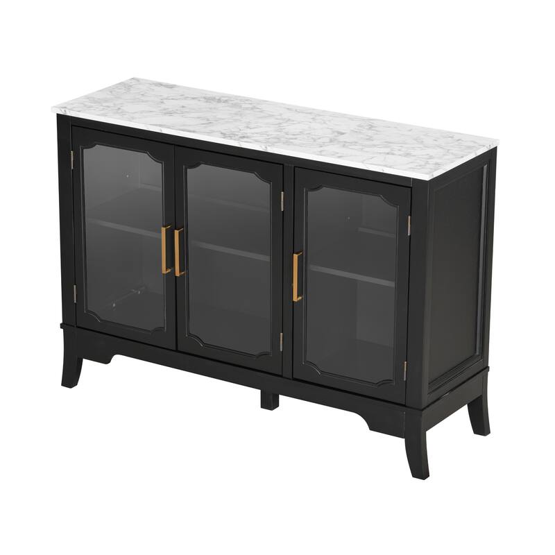 Sideboard Buffet Cabinet with 4 Glass Doors, 47.90" Buffet Table Coffee Bar Wine Bar Display Cabinet for Kitchen Living Room